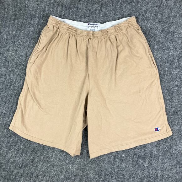 Champion Shorts Mens Size XL Beige Cotton Casual Elastic Waist Logo Athletic - Picture 1 of 10